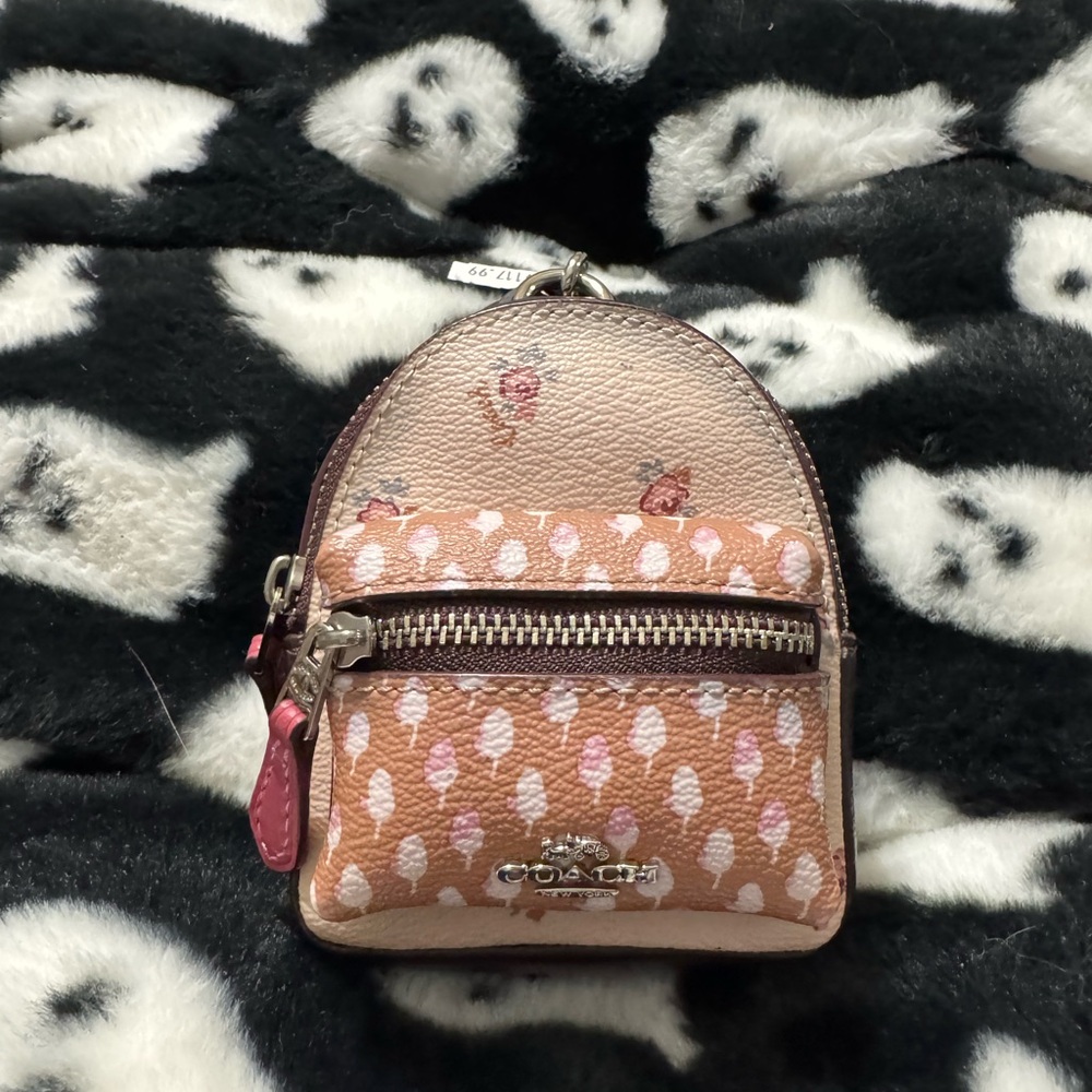 Coach Floral Pink and Tan Mini Backpack Keychain